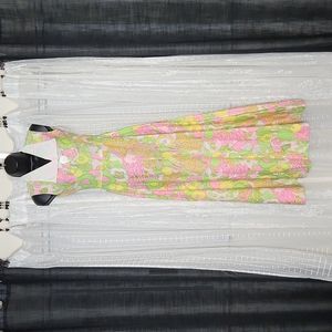 Vintage 60's 70's Sleeveless Groovy Floral Print Formal Maxi Dress SzS